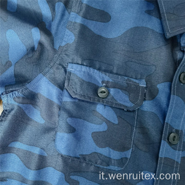 Camicia da bambino a maniche lunghe con risvolto azzurro stampato